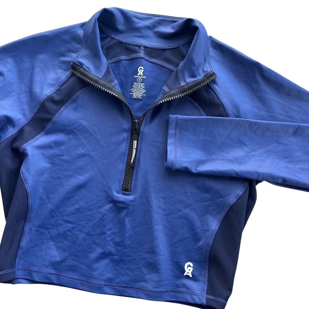 Good American Performance Women 4 Blue The Power Crop 1/2 Zip Athletic Top Sport